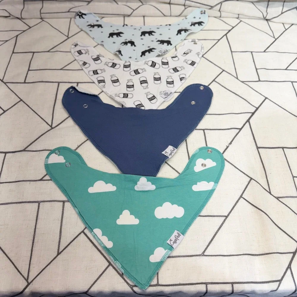 Copper Pearl Ooby Dooby Bandana Bibs Set of 4 Bear Cloud Milk Baby Drool Bibs